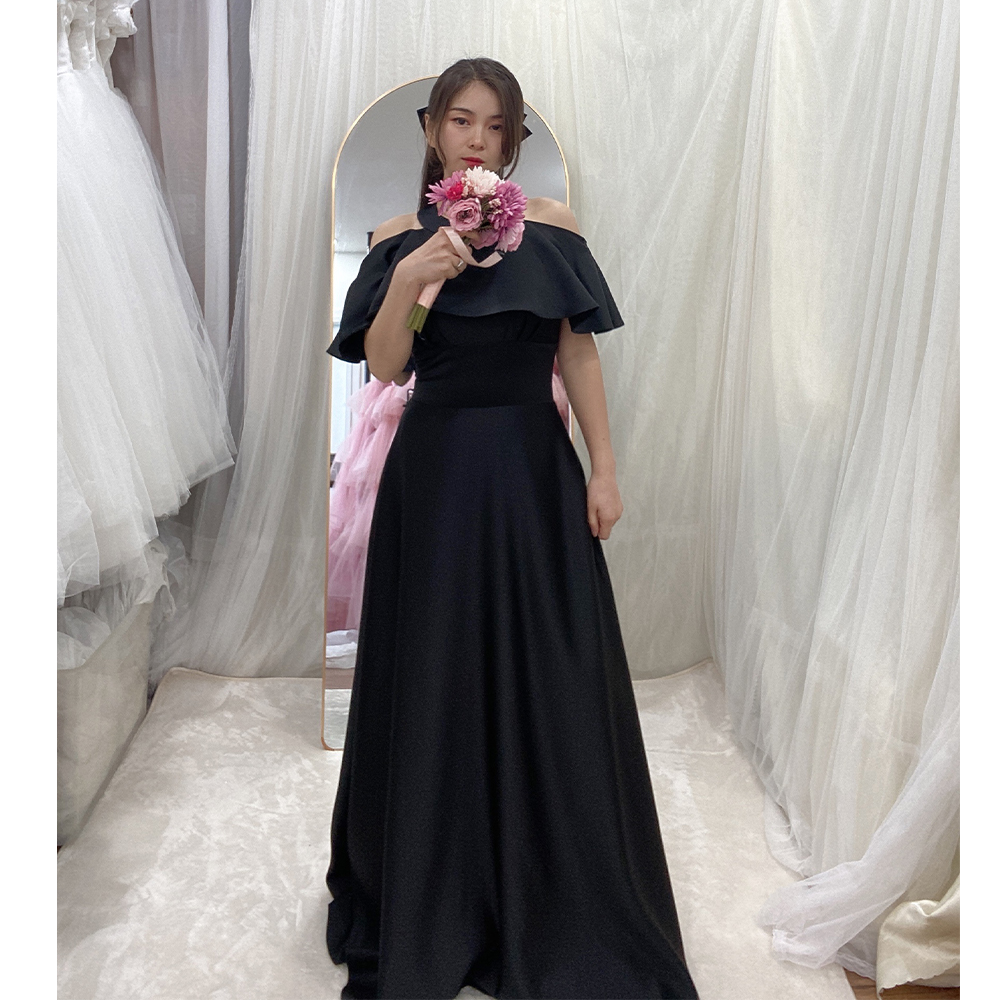 덜싯 A라인 스몰웨딩스냅 블랙드레스 대여 캐주얼촬영 롱 브라이덜샤워 유색드레스 2부원피스 - 메인 이미지