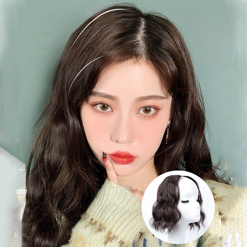 S컬 중단발 옆머리 가발 물결 펌 웨이브 붙임머리 - 상세 이미지 4