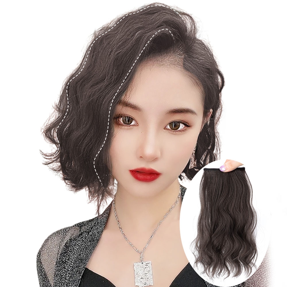 S컬 중단발 옆머리 가발 물결 펌 웨이브 붙임머리 이미지 3