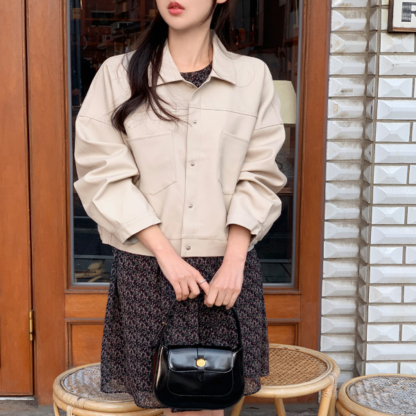 (러블리아방핏♥) 렌더 투포켓 버튼 카라 레더 가죽 자켓 jk2801