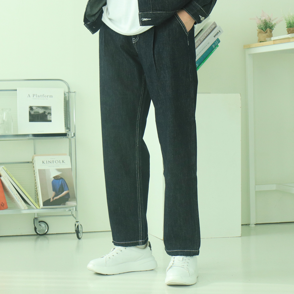 남자와이드청바지 남자생지데님 9부 10부 청바지 - 상품 이미지