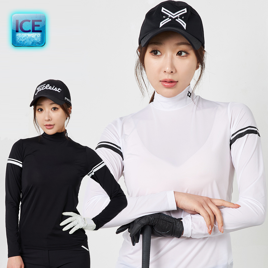 투빅토리 소매2라인 아이스원단 냉감 반목티 여성골프웨어