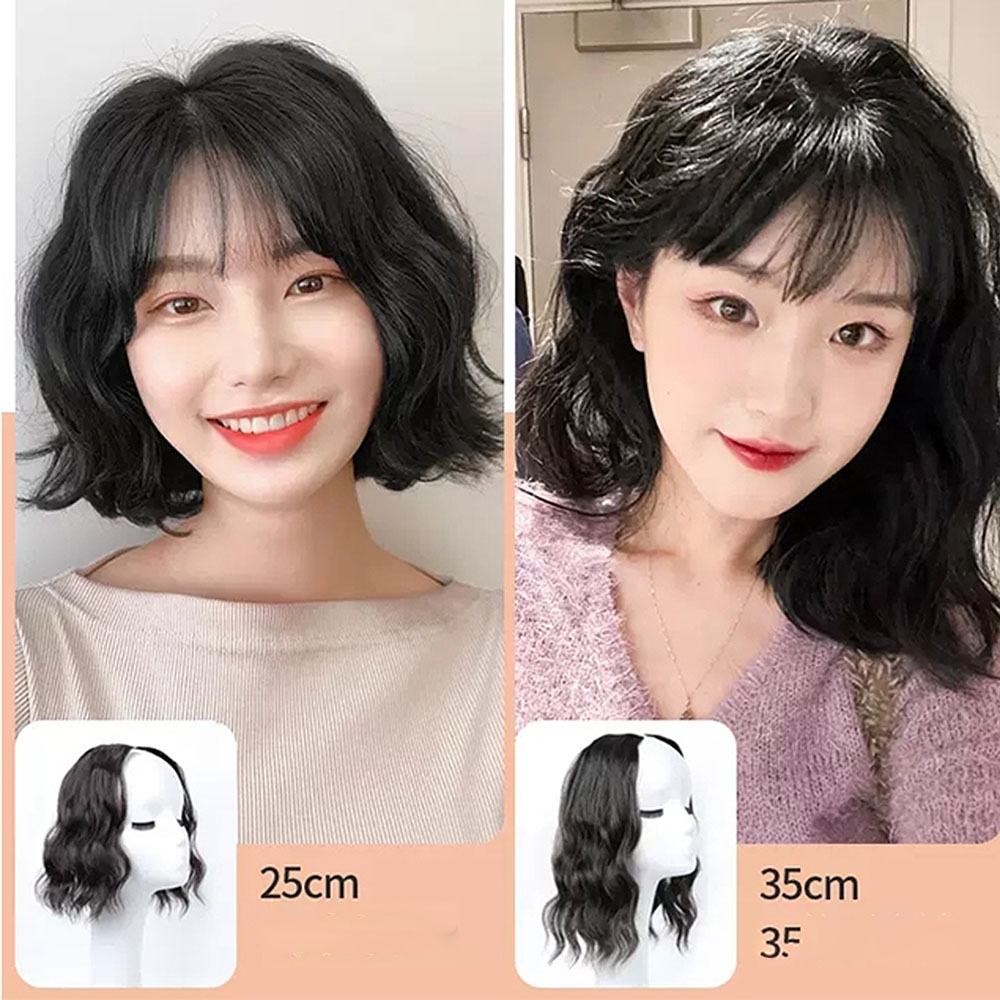 S컬 중단발 옆머리 가발 물결 펌 웨이브 붙임머리 - 상세 이미지 2