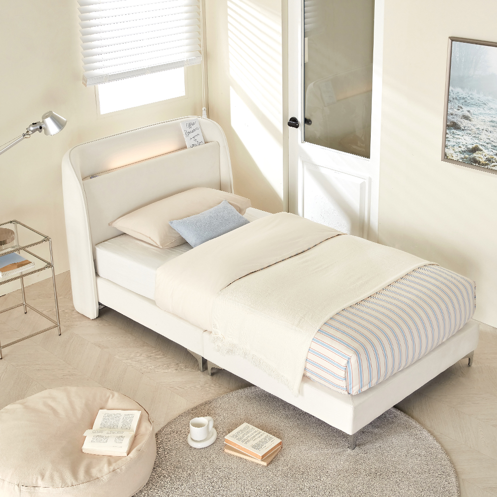 [N포인트 1만](희망일배송)위니 LED 아쿠아텍스 패브릭 침대 프레임 SS(슈퍼싱글) 기본형, 코튼 아이보리