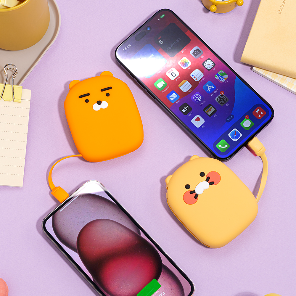 카카오프렌즈 올인원 케이블형 보조배터리 5000mAh (라이언) - 상품 이미지