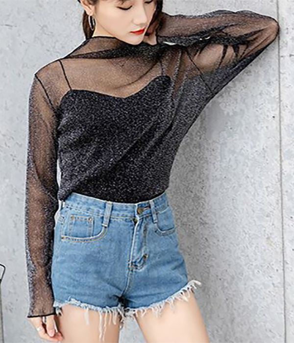 [9design]시스루 레이어드 이너 블라우스 무지블랙 - 상세 이미지 3