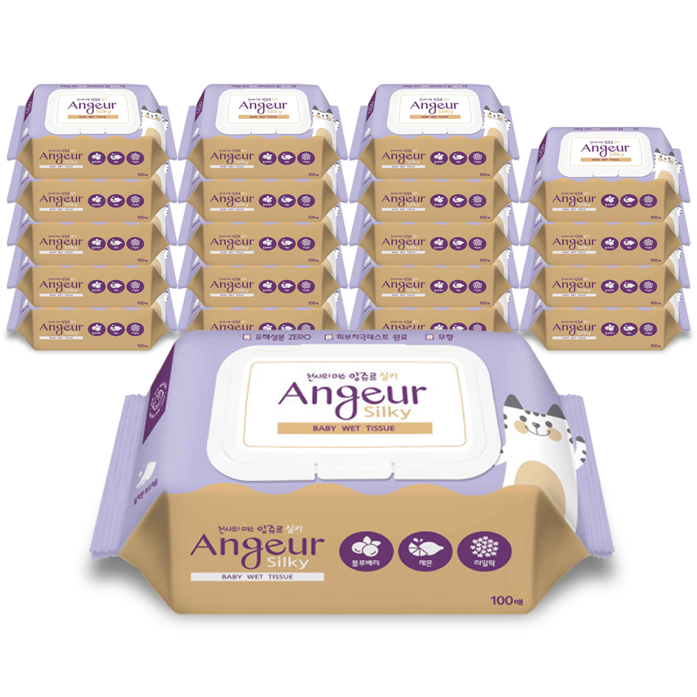 앙쥬르 실키 물티슈  100매 캡형 20팩 평량 55g 도톰 대용량
