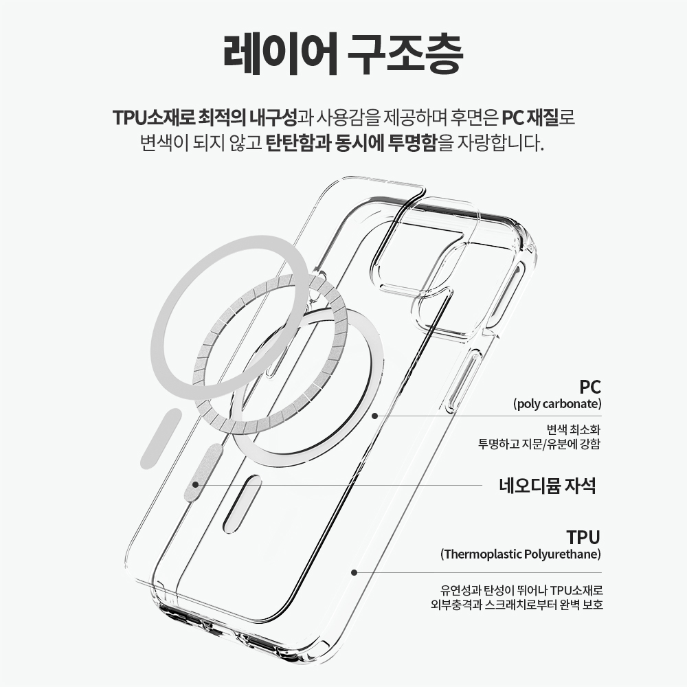 랩씨 변색 방지 맥세이프 케이스 2배 최강 자력 클리어 커버 C-Plus 투명, 아이폰12 - 상세 이미지 4