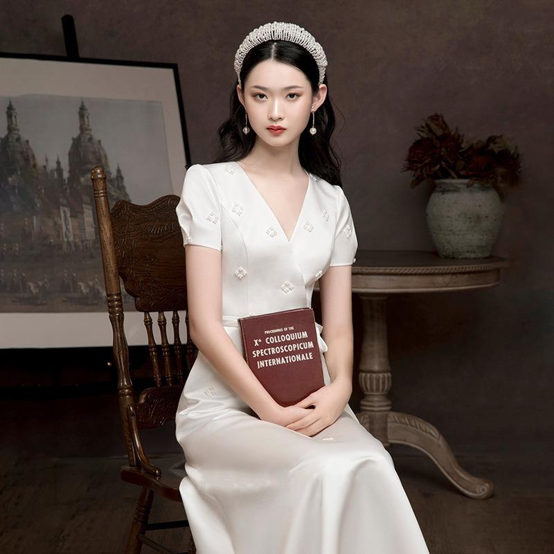 브라이덜샤워원피스 이브닝 원피스 셀프웨딩 2부 피로연 유색 드레스 - 상세 이미지 3