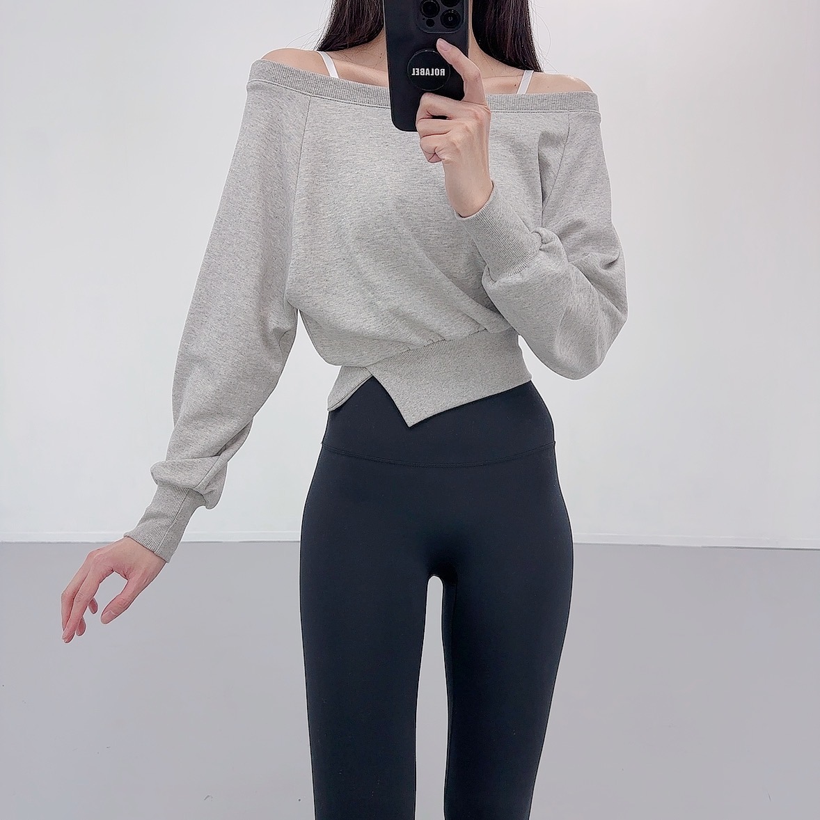 로라벨 델린 필라테스복 여성 요가복 필라테스 요가 상의 티셔츠 운동복 커버업 크롭 긴팔 - 상세 이미지 3