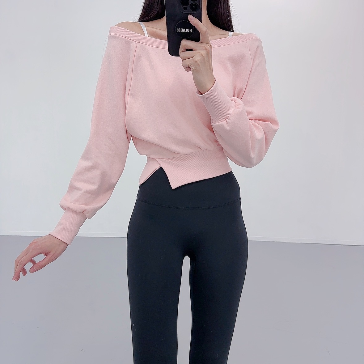 로라벨 델린 필라테스복 여성 요가복 필라테스 요가 상의 티셔츠 운동복 커버업 크롭 긴팔 - 상세 이미지 2