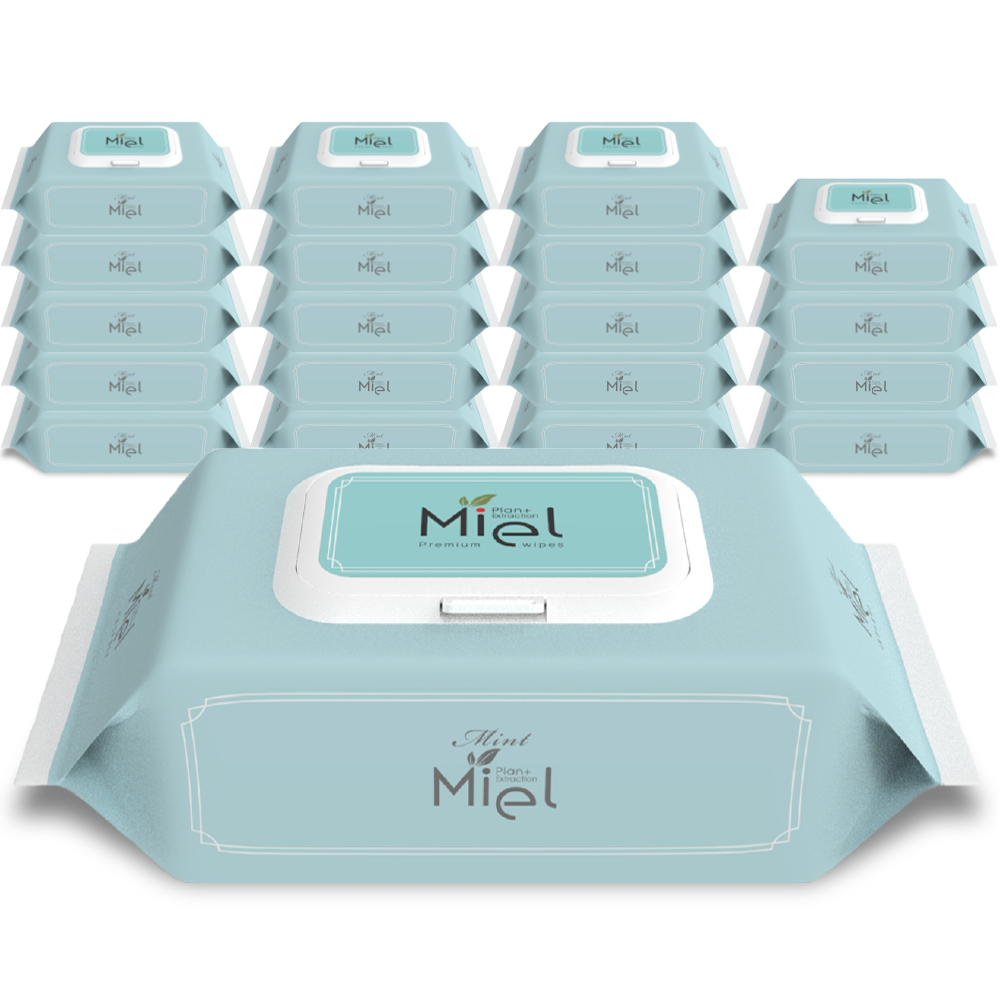 미엘 민트 아기물티슈 캡형 100매 20팩 히알루론산 플레인 35g
