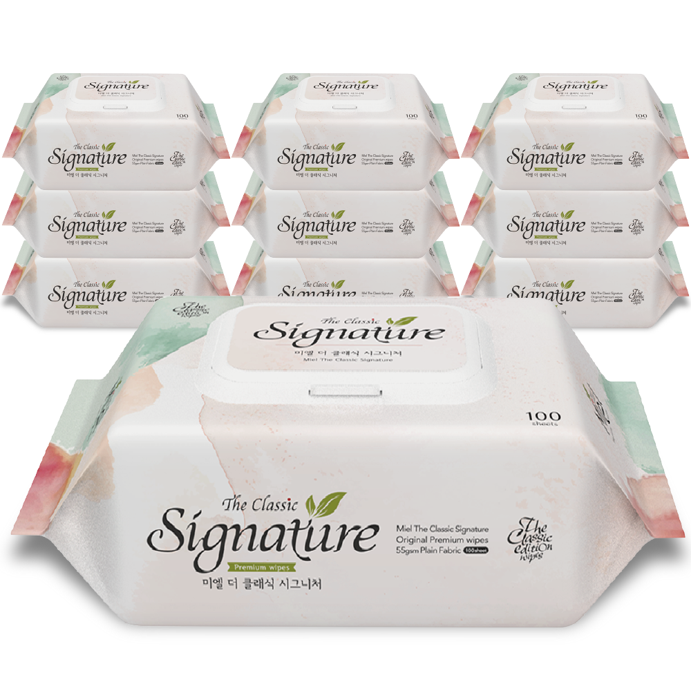 미엘 더 클래식 시그니처 물티슈 100매 10팩 캡형 평량 55g 도톰 안전한 순한 유아