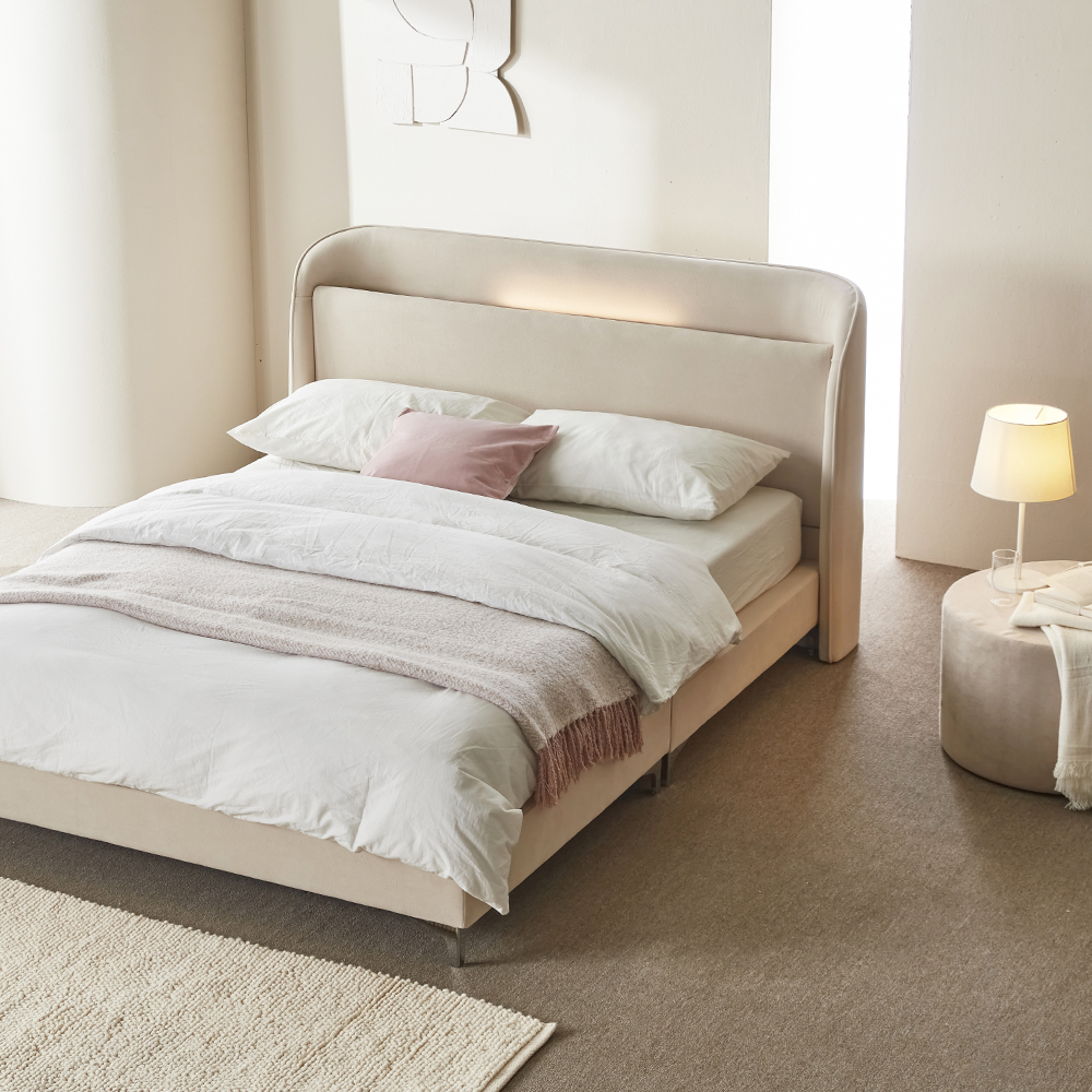 [N포인트 1만](희망일배송)위니 LED 아쿠아텍스 패브릭 침대 프레임 SS(슈퍼싱글) 기본형, 코튼 아이보리