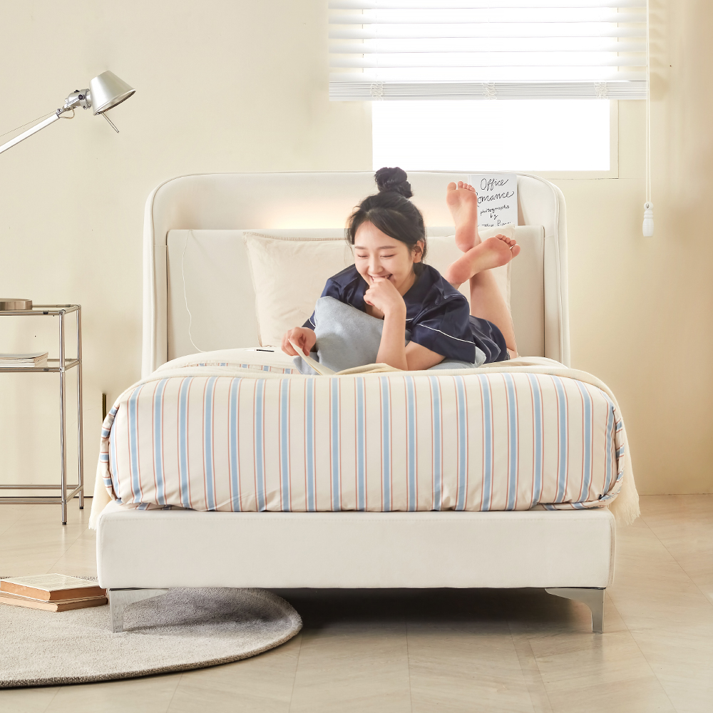 [N포인트 1만](희망일배송)위니 LED 아쿠아텍스 패브릭 침대 프레임 SS(슈퍼싱글) 기본형, 코튼 아이보리