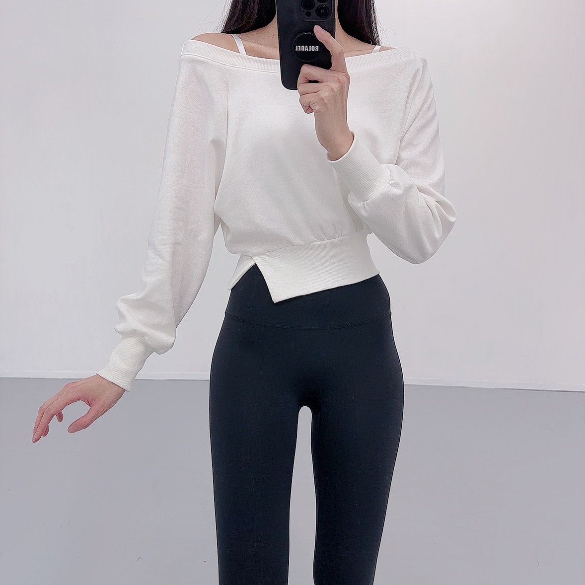 로라벨 델린 필라테스복 여성 요가복 필라테스 요가 상의 티셔츠 운동복 커버업 크롭 긴팔 - 상세 이미지 4