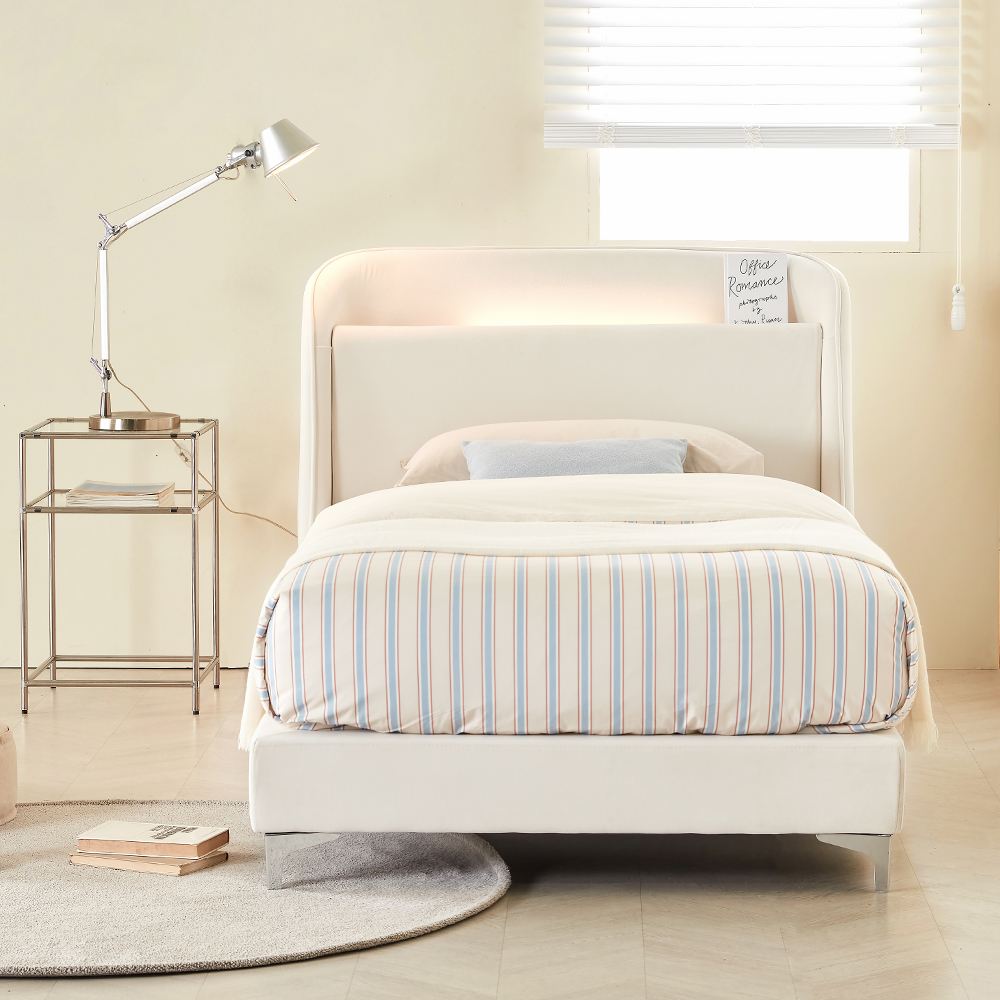 [N포인트 1만](희망일배송)위니 LED 아쿠아텍스 패브릭 침대 프레임 SS(슈퍼싱글) 기본형, 코튼 아이보리