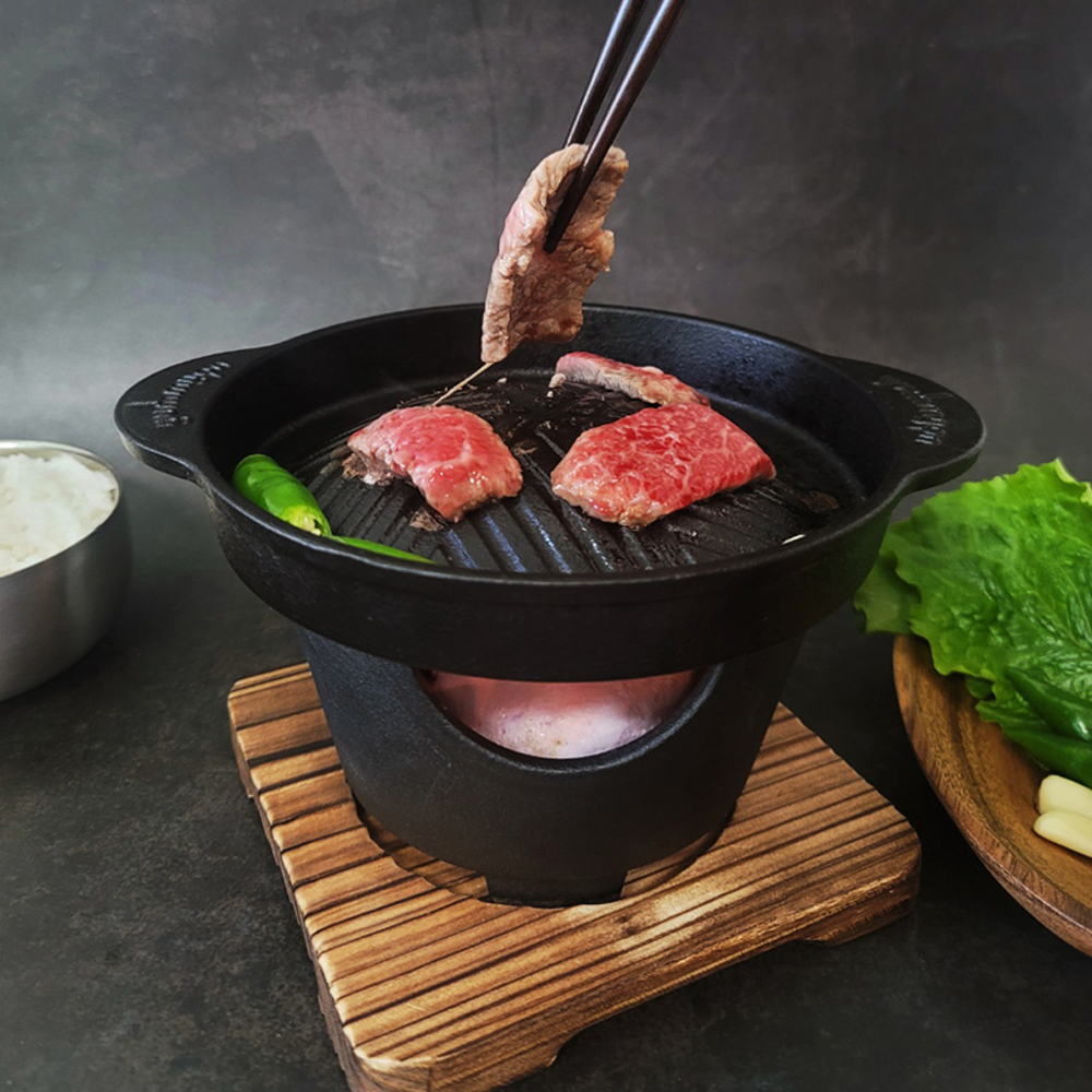 가정용 혼밥 무쇠주물 미니화로 1-2인용 그릴세트 직화구이팬