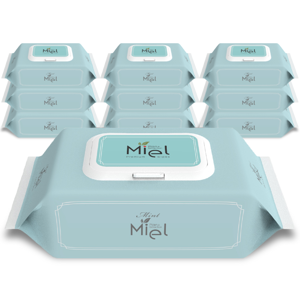미엘  민트 물티슈 100매 캡형 10팩 히알루론산 플레인 35g
