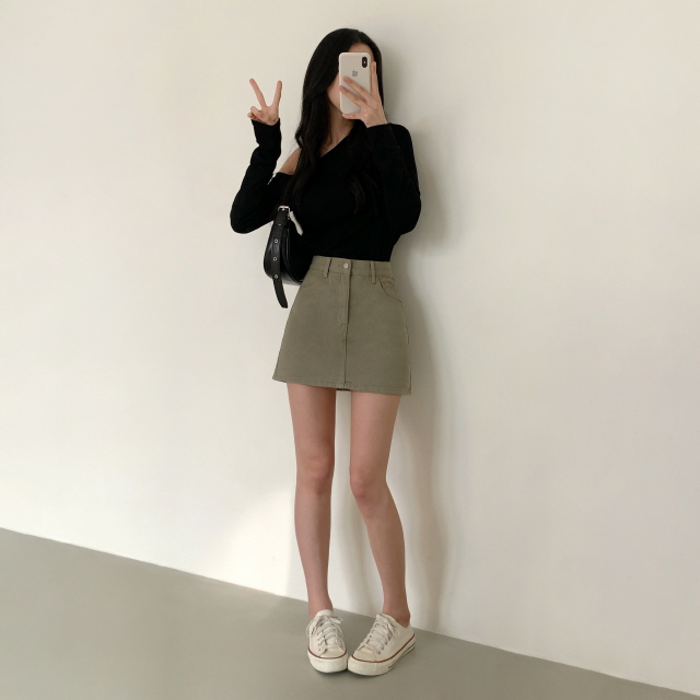 [속바지O] 푸린 하이웨스트 베이직 치마 탄탄 봄 코튼 미니스커트 상세 이미지 29