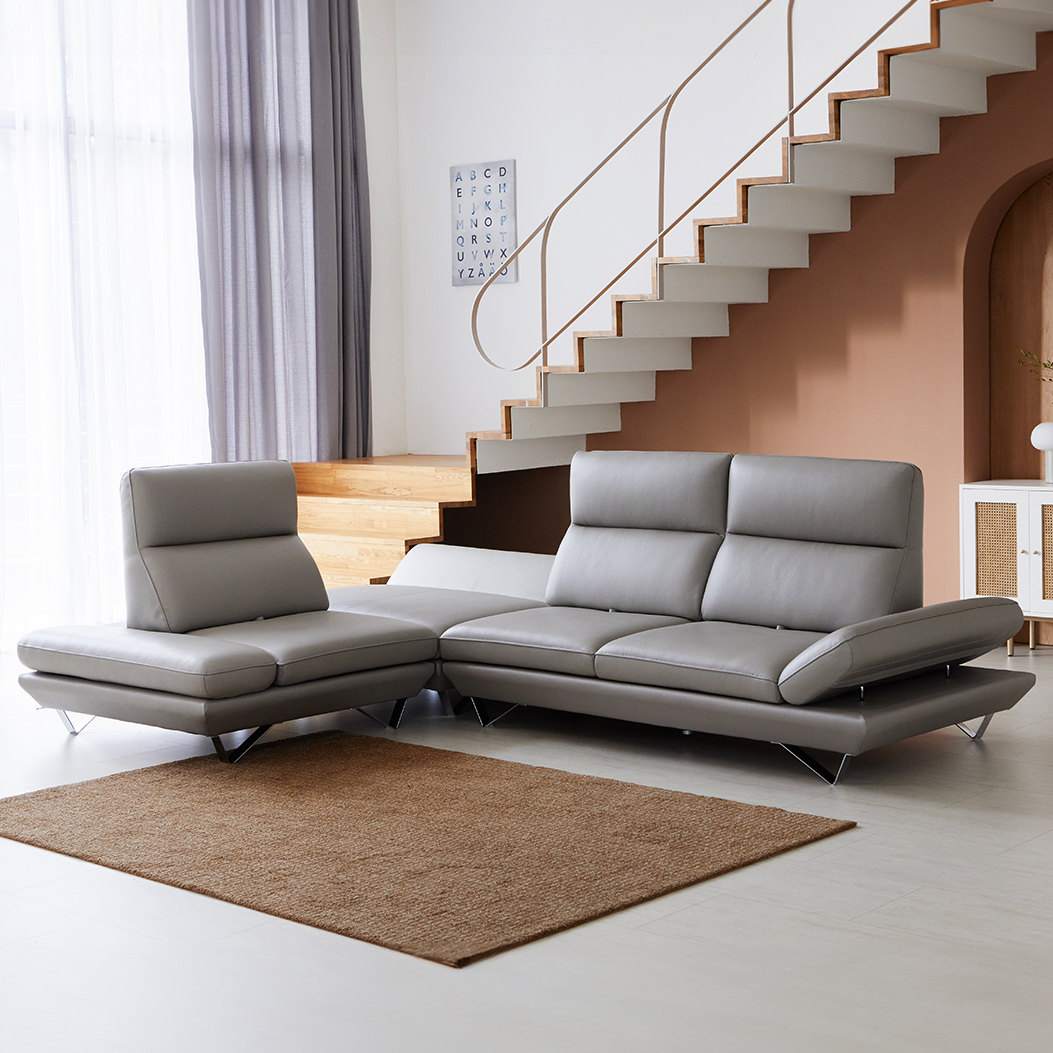 링컨 전체 천연 소가죽 통가죽 스윙소파 4인용 코너형 쇼파