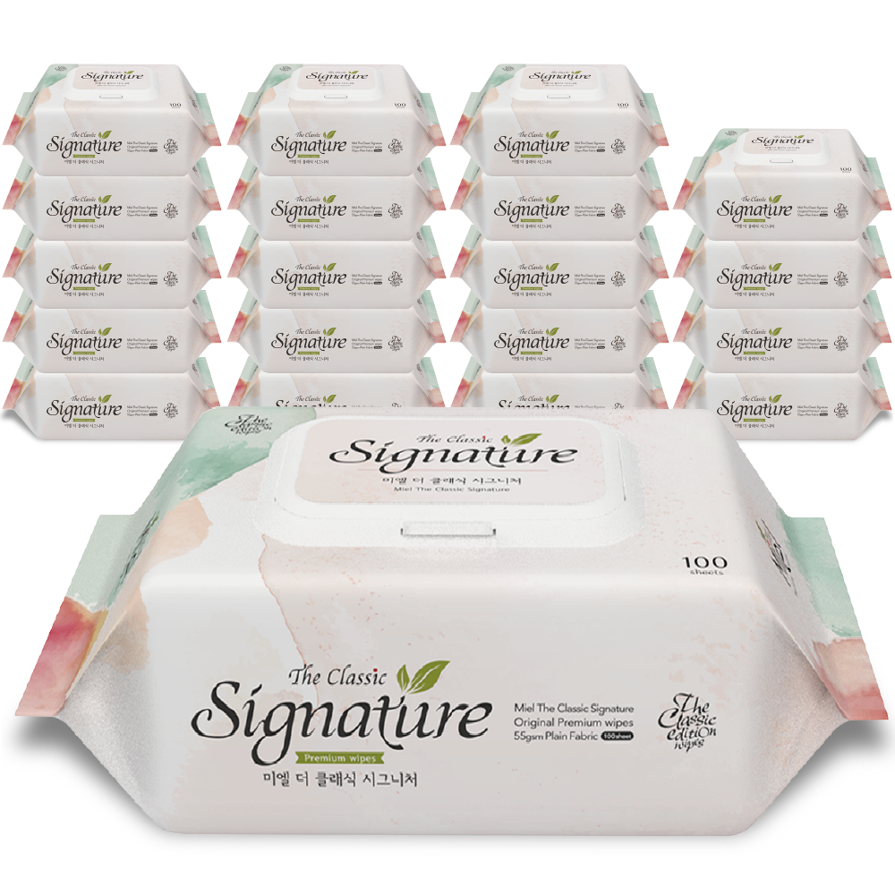 미엘 더 클래식 시그니처 물티슈 100매 20팩 캡형 평량 55g 도톰 안전한 순한 유아