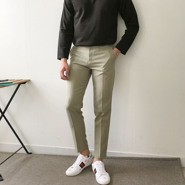 남자 로빈 봄 가을 사계절 9부 10부 일자 슬림 스판 슬랙스 - 상품 이미지