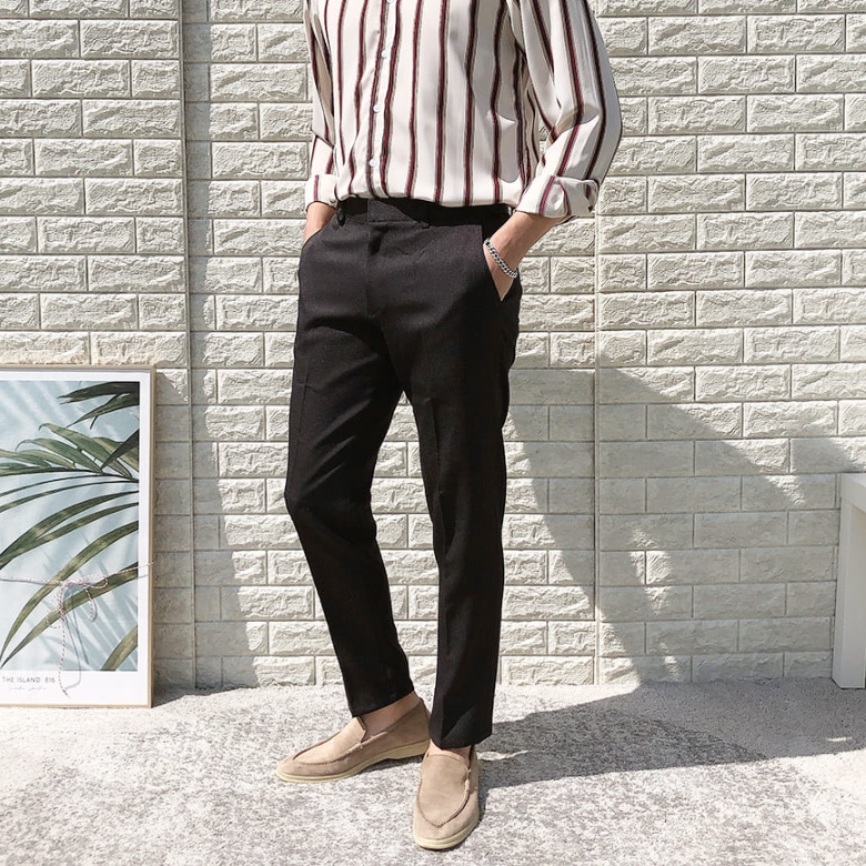 남자 로빈 봄 가을 사계절 9부 10부 일자 슬림 스판 슬랙스 - 상세 이미지 4