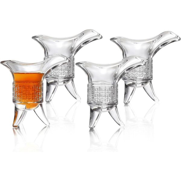 QUAFFER 레트로 황제 소주 테킬라 샷 글라스 유리잔 소주컵 세트(위스키 바이주 파티 바 이벤트 홈 적합) 4개 세트 : 미왕마켓