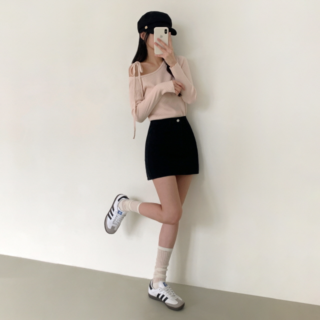 [속바지O] 푸린 하이웨스트 베이직 치마 탄탄 봄 코튼 미니스커트 상세 이미지 40
