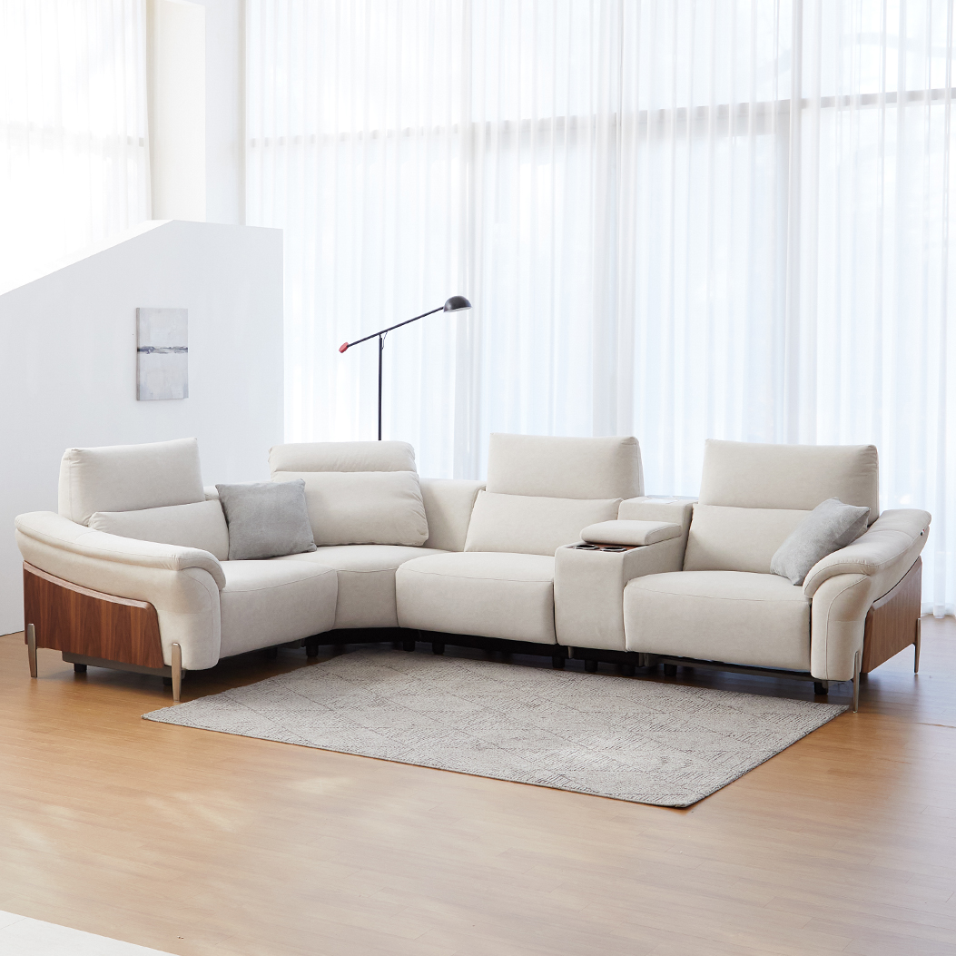 우디 코너형 기능성 이지클린 발수 패브릭 헤드 제로월 전동 리클라이너 소파