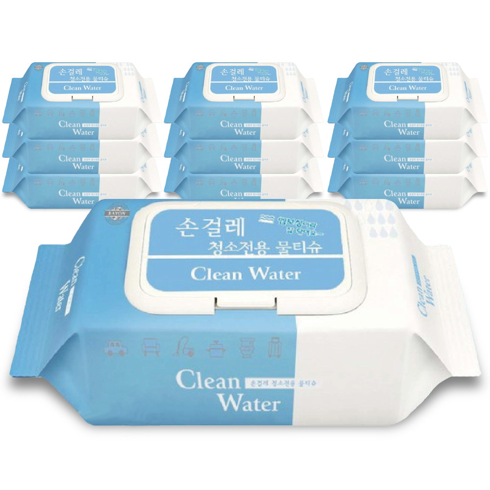 미엘 클린워터 물걸레 베이킹소다 물티슈 청소용 엠보싱 일회용 80매 10팩