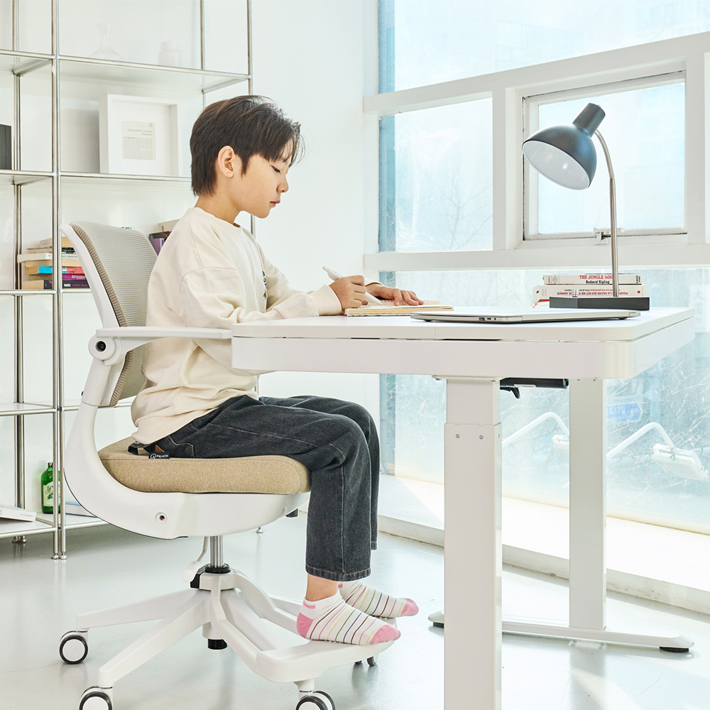 피치트렌디 헤이체어 어린이의자 초등학생 책상 의자 팔걸이 수납 화이트-핑크(회전 중심봉)