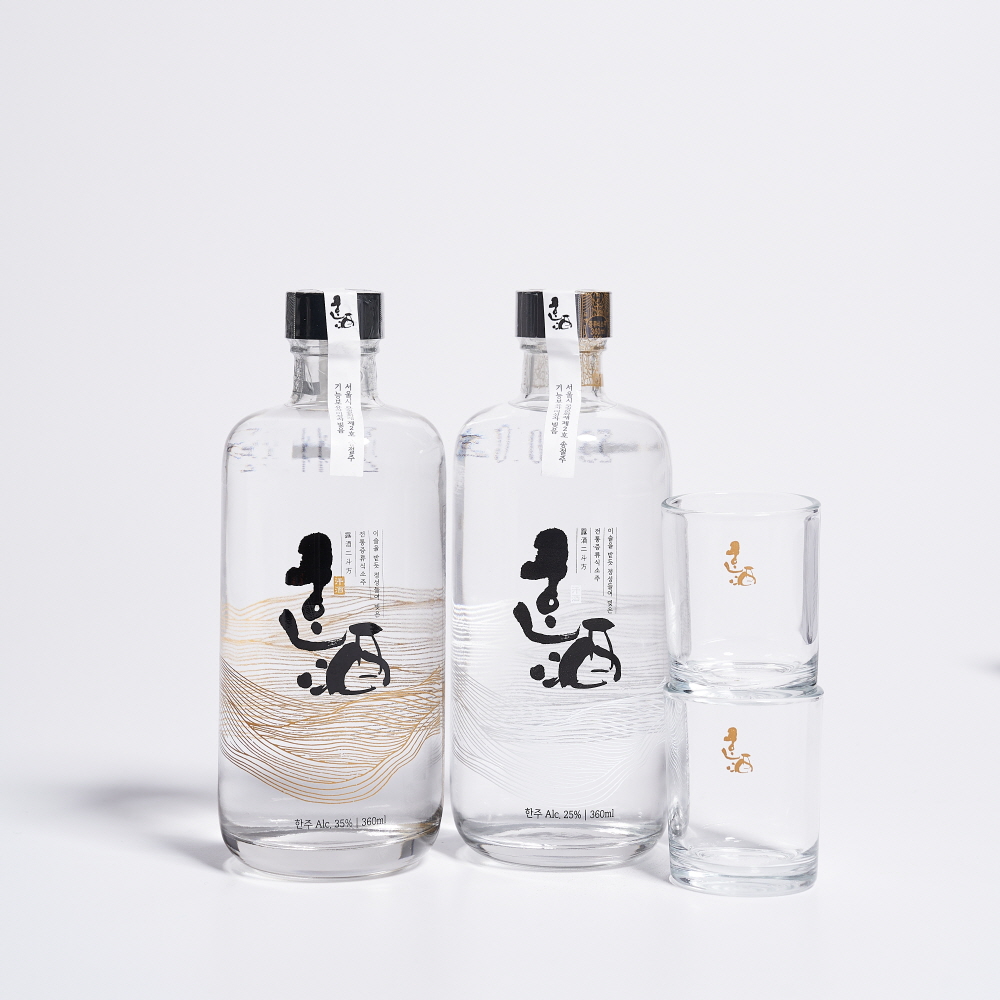 한주 유리병 선물세트 25도+35도+잔2개 (케이스, 쇼핑백포함) - 상세 이미지 3
