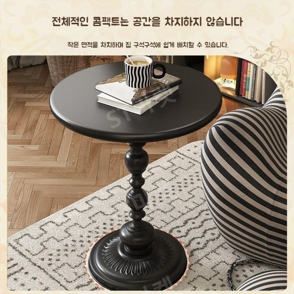 미국 복고풍 커피테이블 소파 사이드테이블 라이트 럭셔리 작은 침대 옆 코너 원형 테이블 - 상세 이미지 4