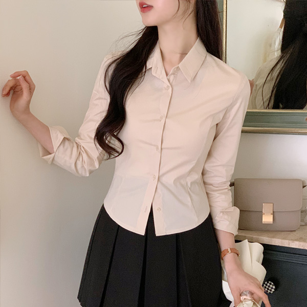 (국내제작)(쫀쫀구김X스판함유비율보정핏♥) 르세아 프린세스 라인 크롭 셔츠 bs7829 이미지