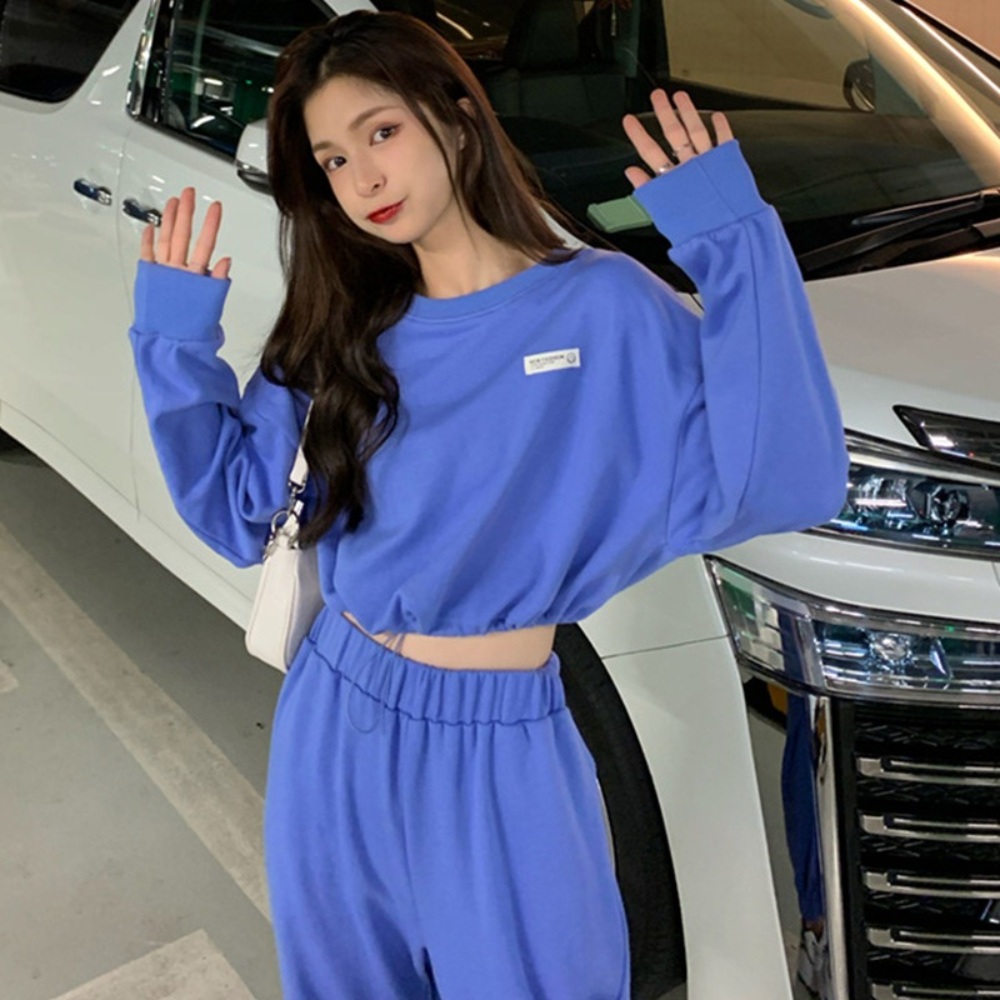 크롭 맨투맨 스웨트셔츠 추리닝 조거팬츠 셋업 세트 루즈핏 운동 댄스 데일리 홈웨어 4컬러 - 상세 이미지 4