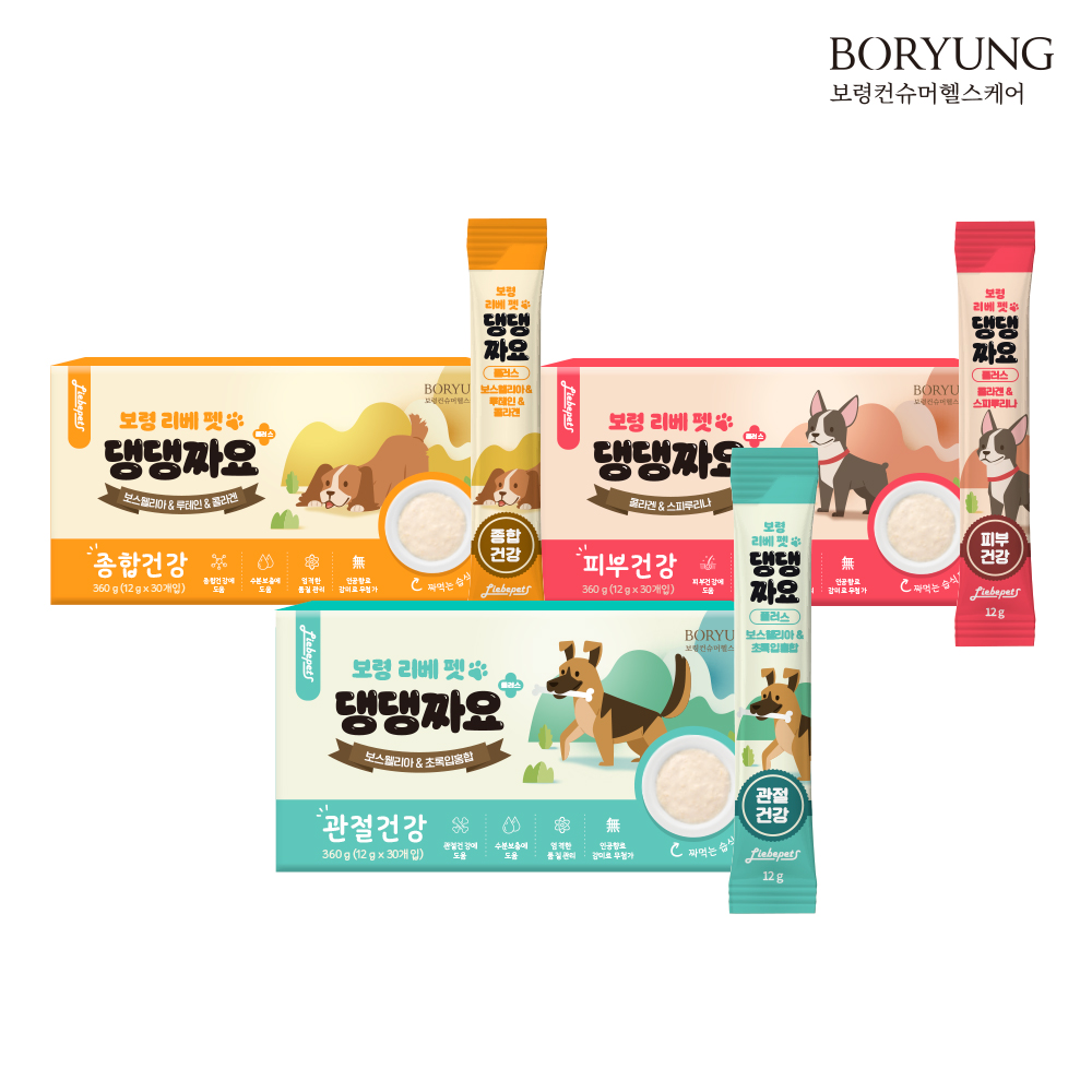 [교차선택]보령 리베펫 댕댕짜요 플러스 종합 피부 관절 강아지 영양간식 감미료 무첨가 12gx30포 - 상품 이미지