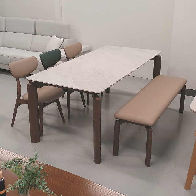 스코나 그라벤 원목 패브릭 레더 3인 벤치 의자 1400