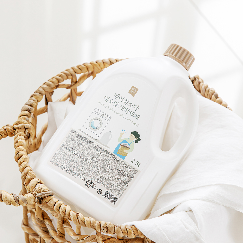 쉼표365 베이킹소다 세탁세제 2.5L 4개 액체 대용량 중성 일반 드럼 세탁기 빨래