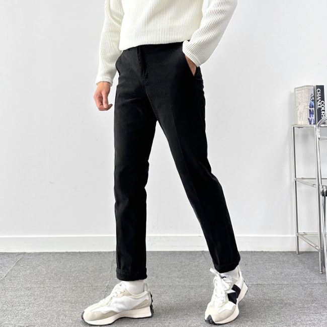 남자 도넬리 겨울 양기모 워싱 속밴딩 일자 슬림 면바지 이미지 3