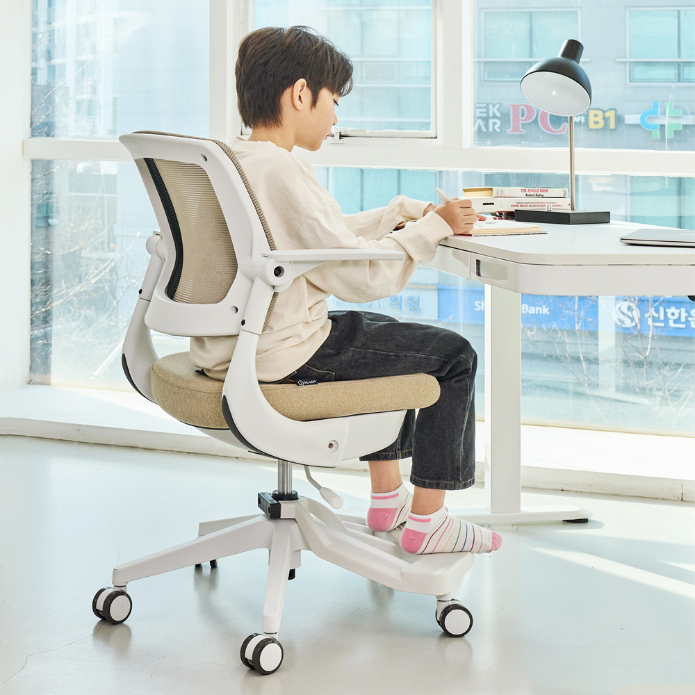 피치트렌디 헤이체어 어린이의자 초등학생 책상 의자 팔걸이 수납 화이트-핑크(회전 중심봉)