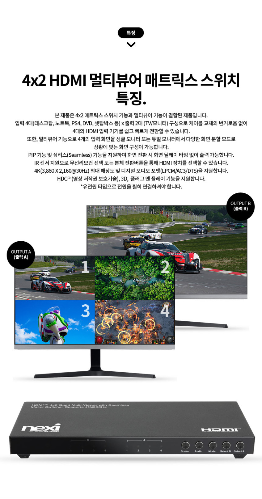 4x2 HDMI 분배기 매트릭스 스위치 멀티뷰어 HDMI 화면 분할기 모니터 분배기 판매처 상세 정보 이미지 3
