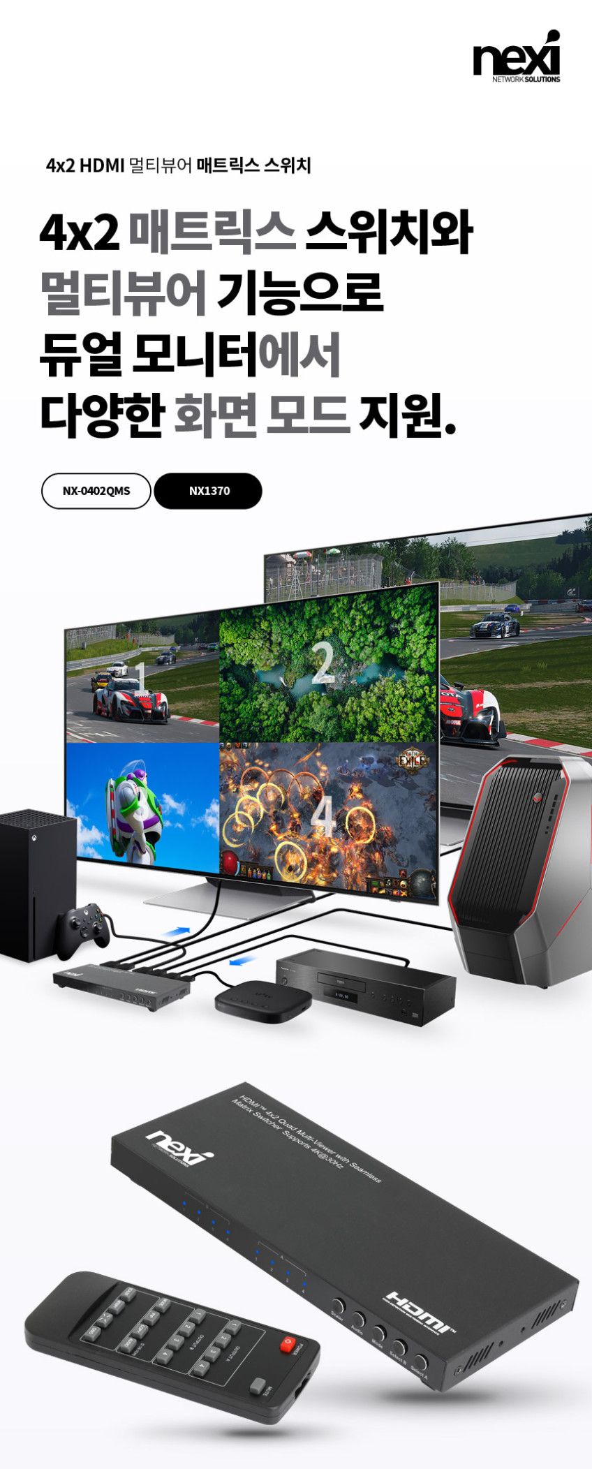 4x2 HDMI 분배기 매트릭스 스위치 멀티뷰어 HDMI 화면 분할기 모니터 분배기 판매처 상세 정보 이미지 1