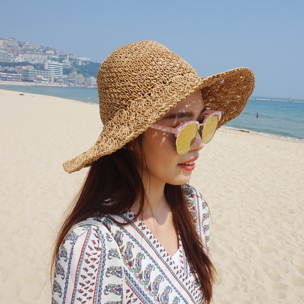 라탄 휴양지 챙넓은 밀짚모자 여성 버킷햇 썸머 벙거지 여자 여름모자 비치 플로피 라피아햇