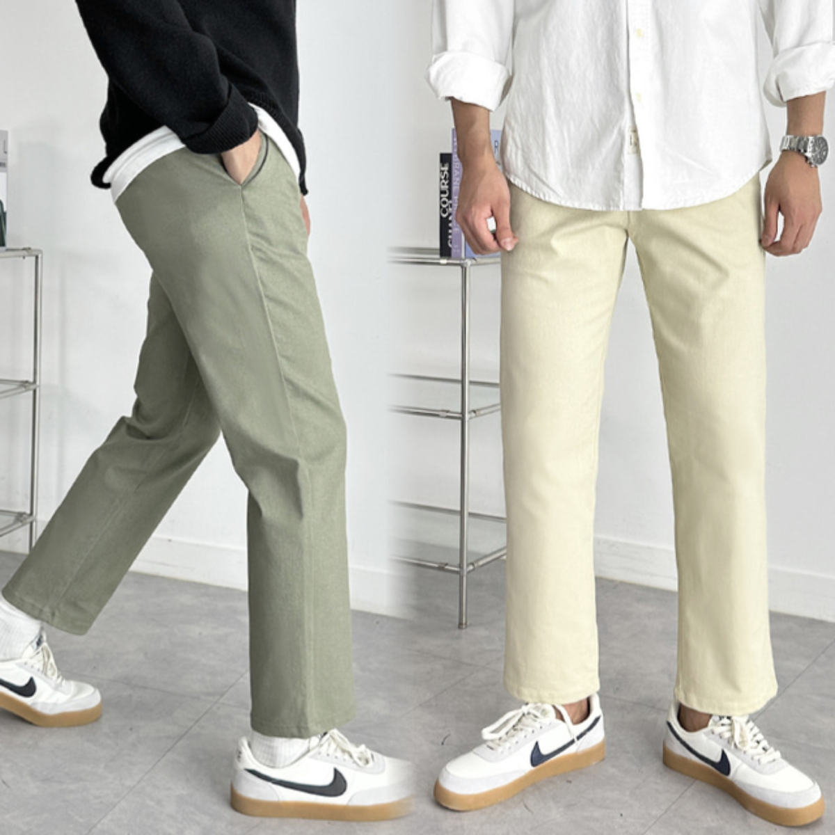 남자 라스버 봄 가을 9부 10부 사이드밴딩 일자 면바지