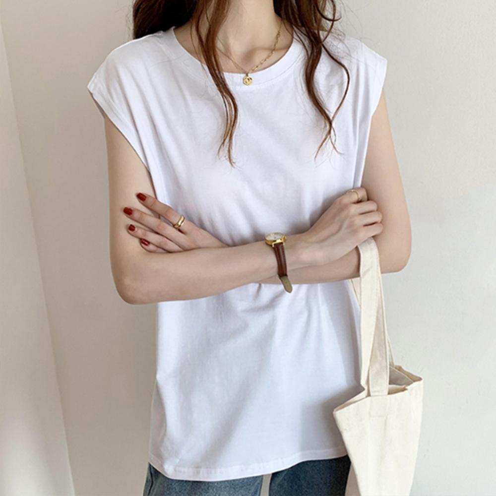 여자 티셔츠 여름 민소매 나시 티 여성 무지 레이어드 흰색 흰 봄 가을 데일리 기본 검정 - 상품 이미지