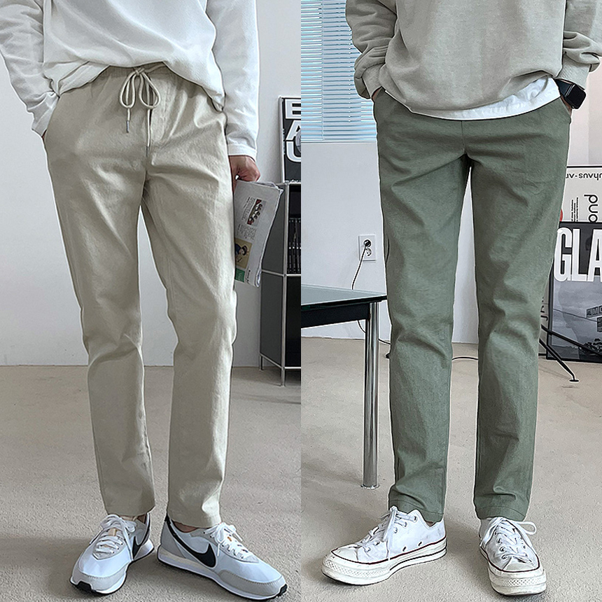 남자 면바지 카고 와이드 치노팬츠 스판 밴딩 고무줄 9부 봄 가을 빅사이즈 남성 30대 옷 이미지 4