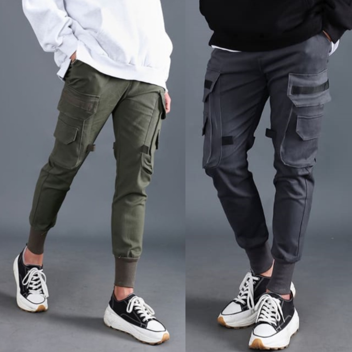 남자 노토 봄 가을 면 스판 입체포켓 밴딩 카고 조거팬츠