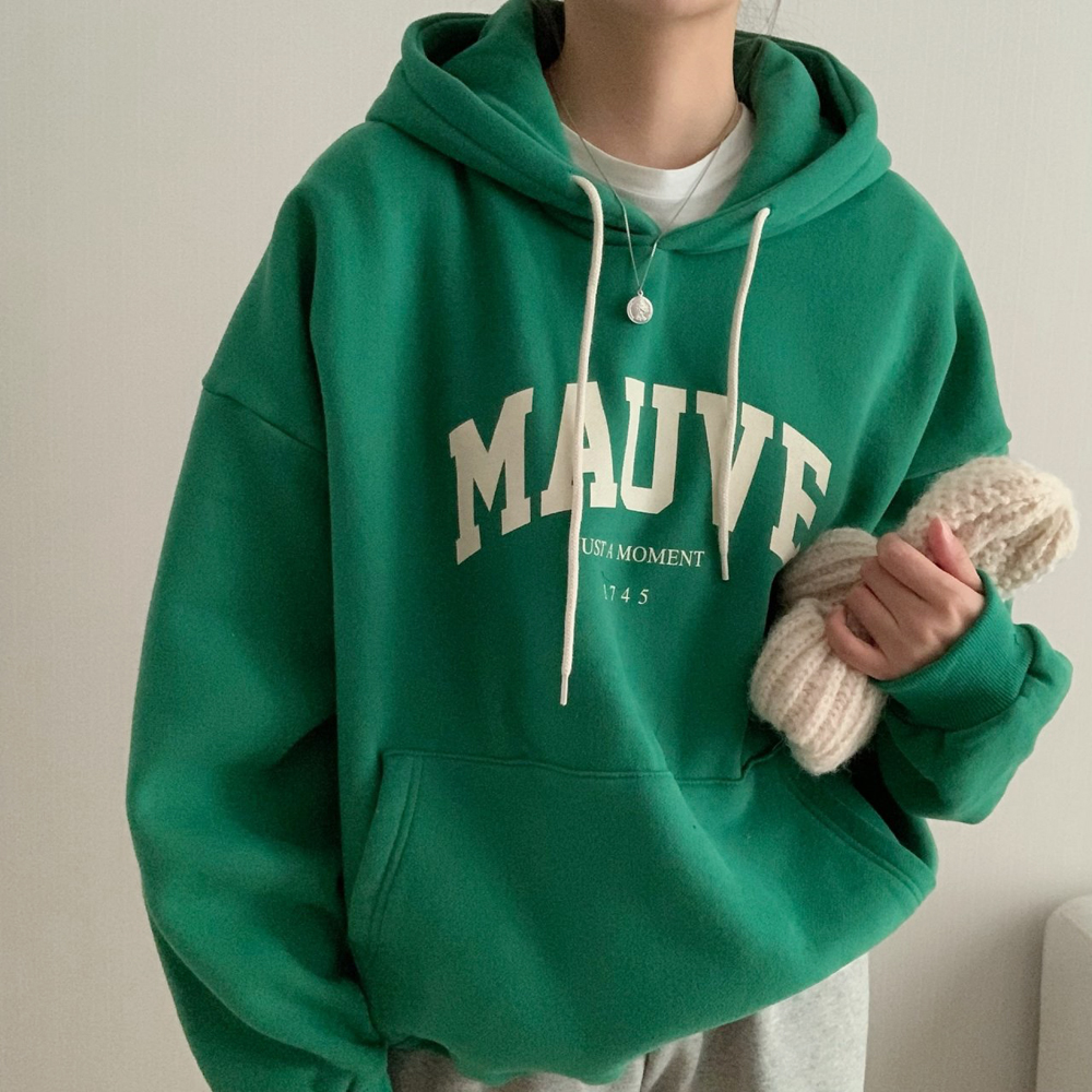 오버핏 모브 레터링 프린팅 여성 후드티 레이어드 가을 티셔츠 여자 맨투맨 박스티 - 상세 이미지 2